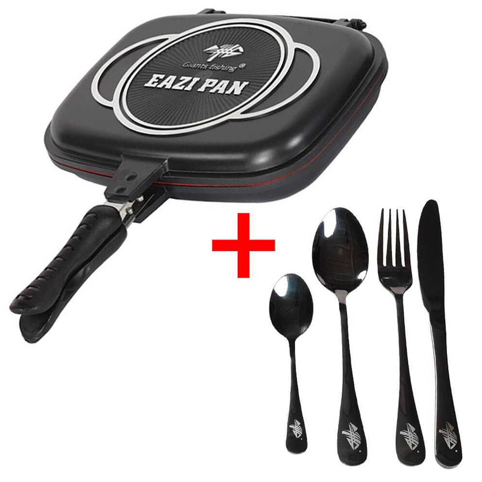 SET = pánev GIANTS FISHING Eazi Pan Large 32 cm + nerezový příbor