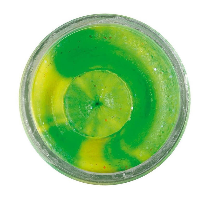 Těsto BERKLEY PowerBait Extra Scent Glitter Trout Bait, Fluo Green/ Yellow