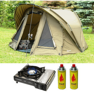 SET = Bivak CARPON U-Peak + prenosný varič + 2x plynová kartuša