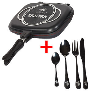 SET = pánev GIANTS FISHING Eazi Pan Large 32 cm + nerezový příbor