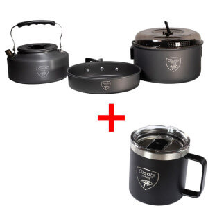 SET = Sada nádobí GIANTS FISHING 3 Piece Pan & Kettle set + nerezový thermo hrnek