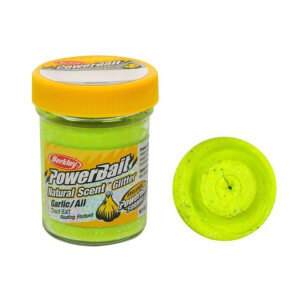 Těsto BERKLEY PowerBait Natural Scent Glitter Trout Bait, Garlic SS Yellow