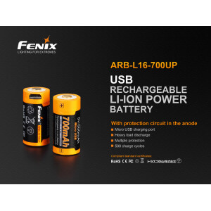 Obrázek 2 k Dobíjecí USB baterie FENIX RCR123A Li-ion